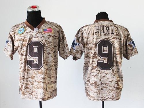 Nike Cowboys #9 Tony Romo Camo Men's Stitched NFL New Elite USMC Jersey