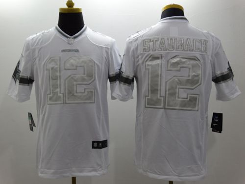 Nike Cowboys #12 Roger Staubach White Men's Stitched NFL Limited Platinum Jersey