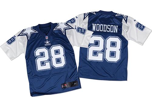 Nike Cowboys #28 Darren Woodson Navy Blue/White Men's Stitched NFL Throwback Elite Jersey