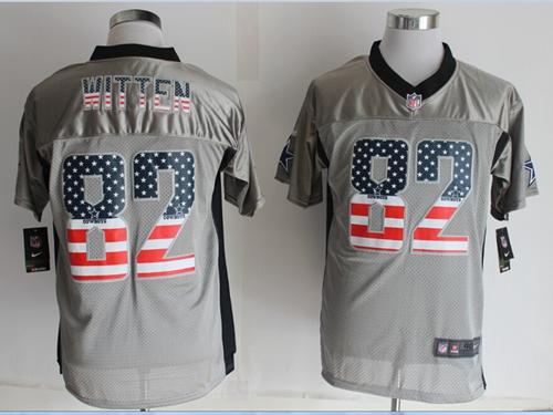 Nike Cowboys #82 Jason Witten Grey Men's Stitched NFL Elite USA Flag Fashion Jersey