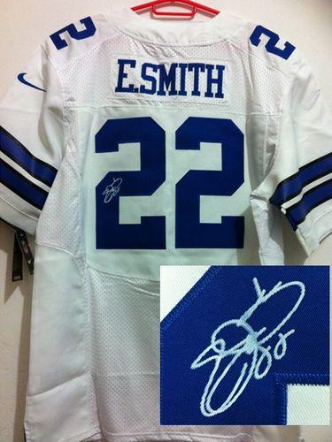 Nike Cowboys #22 Emmitt Smith White Men's Stitched NFL Elite Autographed Jersey