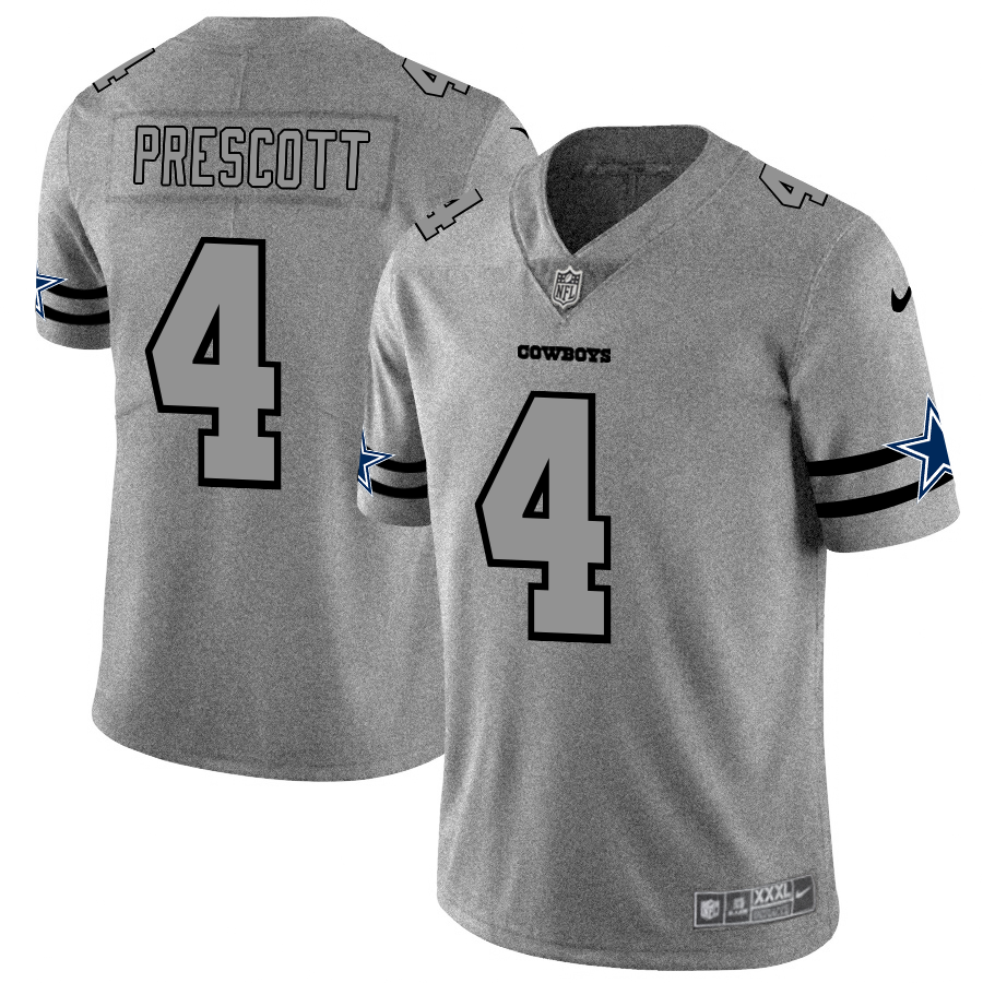 Dallas Cowboys #4 Dak Prescott Men's Nike Gray Gridiron II Vapor Untouchable Limited NFL Jersey