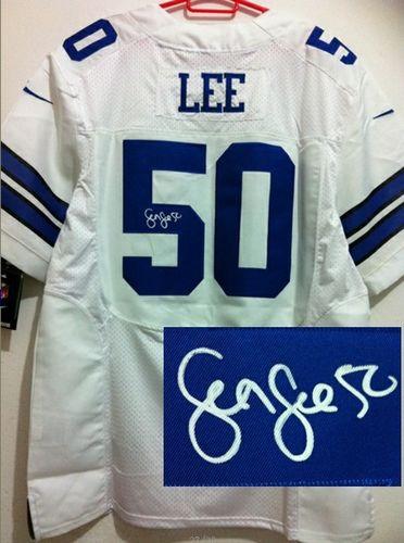 Nike Cowboys #50 Sean Lee White Men's Stitched NFL Elite Autographed Jersey