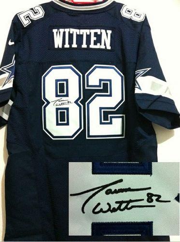 Nike Cowboys #82 Jason Witten Navy Blue Team Color Men's Stitched NFL Elite Autographed Jersey
