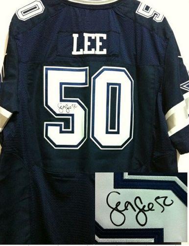Nike Cowboys #50 Sean Lee Navy Blue Team Color Men's Stitched NFL Elite Autographed Jersey