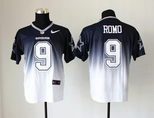Nike Cowboys #9 Tony Romo Navy Blue/White Men's Stitched NFL Elite Fadeaway Fashion Jersey