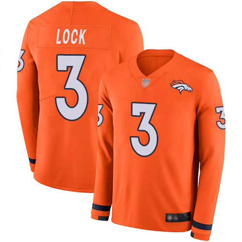 Nike Broncos #3 Drew Lock Orange Team Color Men's Stitched NFL Limited Therma Long Sleeve Jersey