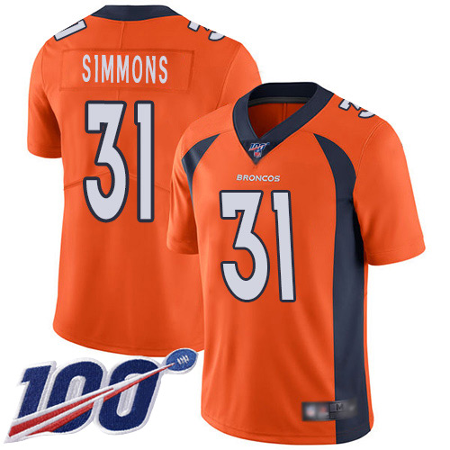 Nike Broncos #31 Justin Simmons Orange Men's Stitched NFL 100th Season Vapor Limited Jersey