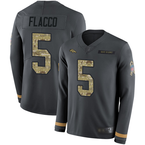 Nike Broncos #5 Joe Flacco Anthracite Salute to Service Men's Stitched NFL Limited Therma Long Sleeve Jersey