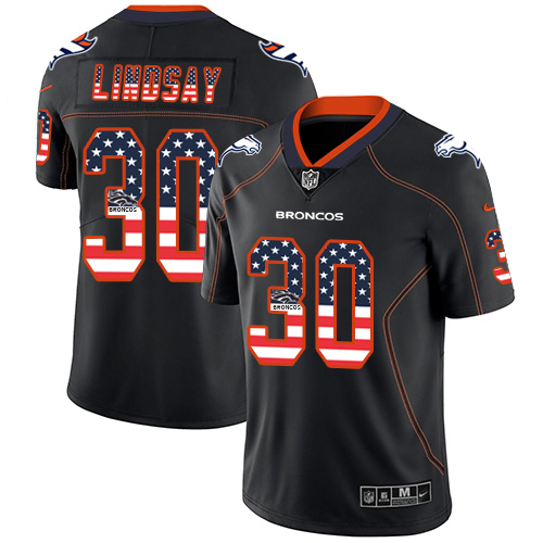 Nike Broncos #30 Phillip Lindsay Black Men's Stitched NFL Limited Rush USA Flag Jersey