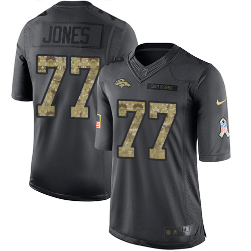 Nike Broncos #77 Sam Jones Black Men's Stitched NFL Limited 2016 Salute to Service Jersey