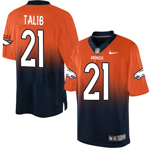 Nike Broncos #21 Aqib Talib Orange/Navy Blue Men's Stitched NFL Elite Fadeaway Fashion Jersey