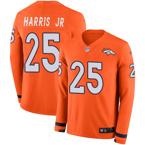 Nike Broncos #25 Chris Harris Jr Orange Team Color Men's Stitched NFL Limited Therma Long Sleeve Jersey