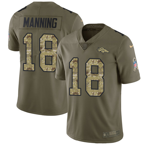 Nike Broncos #18 Peyton Manning Olive/Camo Men's Stitched NFL Limited 2017 Salute To Service Jersey