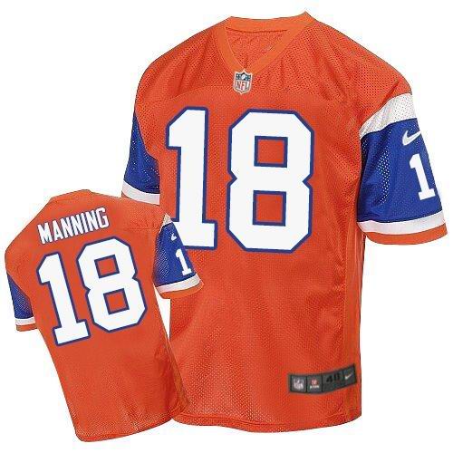 Nike Broncos #18 Peyton Manning Orange Throwback Men's Stitched NFL Elite Jersey