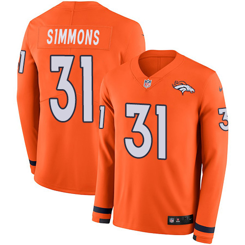Nike Broncos #31 Justin Simmons Orange Team Color Men's Stitched NFL Limited Therma Long Sleeve Jersey