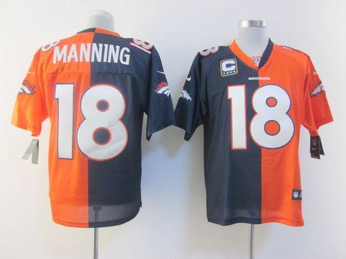 Nike Broncos #18 Peyton Manning Orange/Navy Blue Men's Stitched NFL Elite Split Jersey