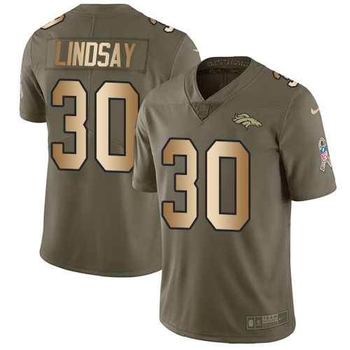 Nike Broncos #30 Phillip Lindsay Olive/Gold Men's Stitched NFL Limited 2017 Salute To Service Jersey