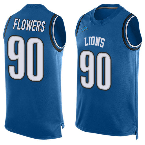 Nike Lions #90 Trey Flowers Blue Team Color Men's Stitched NFL Limited Tank Top Jersey
