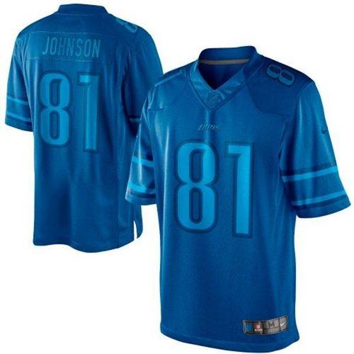 Nike Lions #81 Calvin Johnson Blue Men's Stitched NFL Drenched Limited Jersey