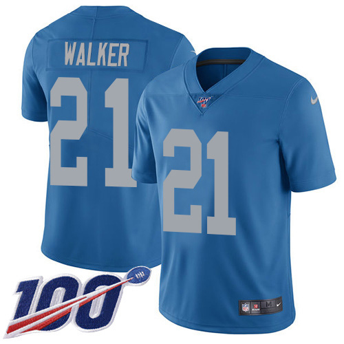 Nike Lions #21 Tracy Walker Blue Throwback Men's Stitched NFL 100th Season Vapor Untouchable Limited Jersey