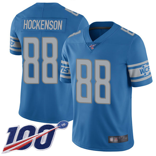 Nike Lions #88 T.J. Hockenson Blue Team Color Men's Stitched NFL 100th Season Vapor Limited Jersey