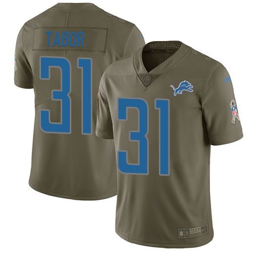 Nike Lions #31 Teez Tabor Olive Men's Stitched NFL Limited 2017 Salute to Service Jersey