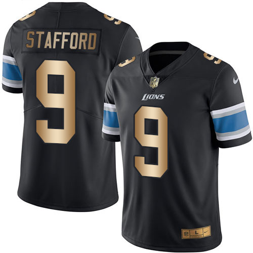 Nike Lions #9 Matthew Stafford Black Men's Stitched NFL Limited Gold Rush Jersey