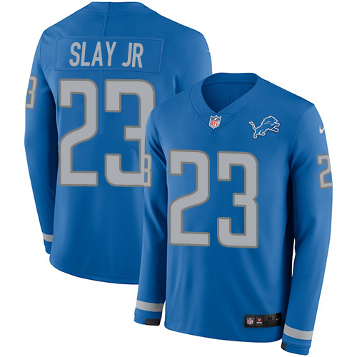 Nike Lions #23 Darius Slay Jr Blue Team Color Men's Stitched NFL Limited Therma Long Sleeve Jersey