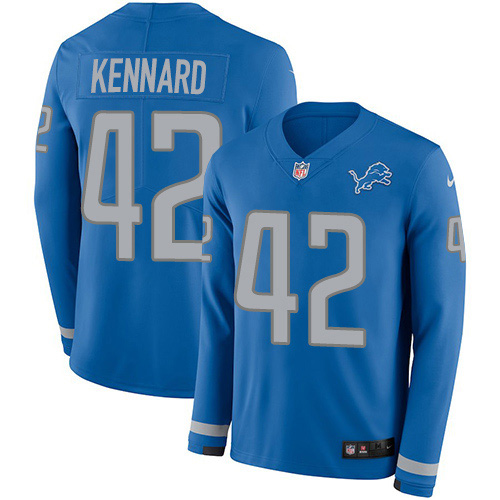 Nike Lions #42 Devon Kennard Blue Team Color Men's Stitched NFL Limited Therma Long Sleeve Jersey