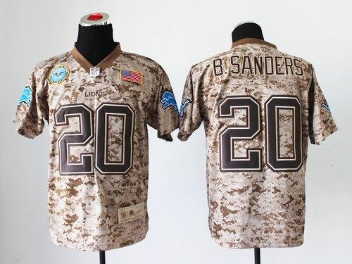 Nike Lions #20 Barry Sanders Camo Men's Stitched NFL New Elite USMC Jersey