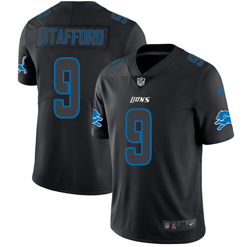 Nike Lions #9 Matthew Stafford Black Men's Stitched NFL Limited Rush Impact Jersey