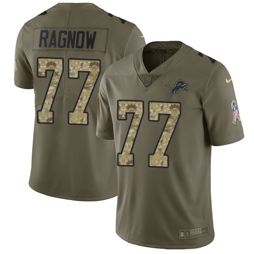 Nike Lions #77 Frank Ragnow Olive/Camo Men's Stitched NFL Limited 2017 Salute To Service Jersey