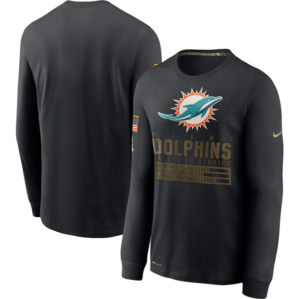 Men's Miami Dolphins Black Salute To Service Sideline Performance Long Sleeve T-Shirt 2020