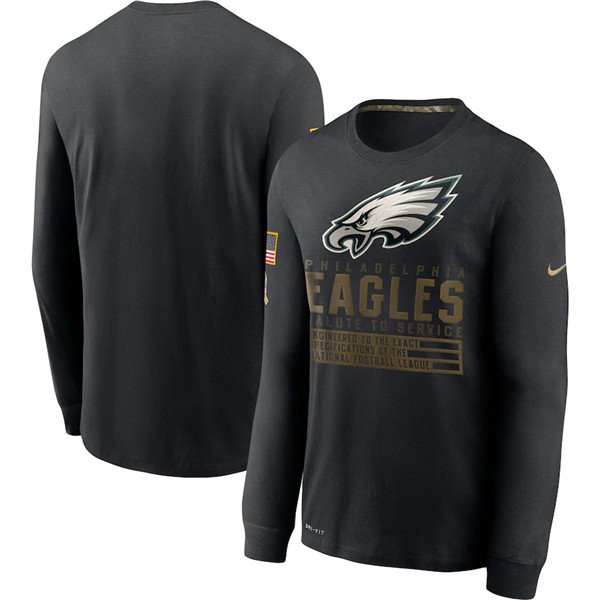 Men's Philadelphia Eagles Black Salute To Service Sideline Performance Long Sleeve T-Shirt 2020