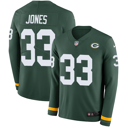 Nike Packers #33 Aaron Jones Green Team Color Men's Stitched NFL Limited Therma Long Sleeve Jersey