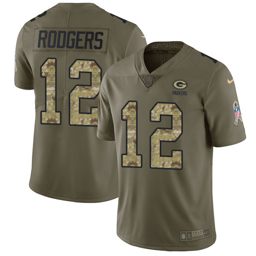 Nike Packers #12 Aaron Rodgers Olive/Camo Men's Stitched NFL Limited 2017 Salute To Service Jersey