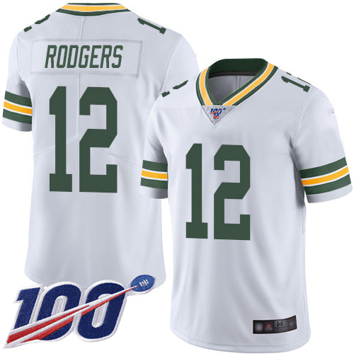 Nike Packers #12 Aaron Rodgers White Men's Stitched NFL 100th Season Vapor Limited Jersey