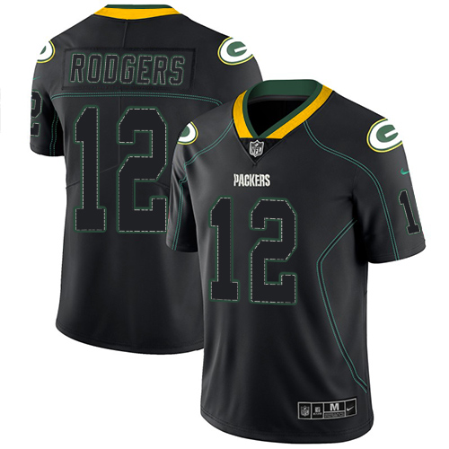 Nike Packers #12 Aaron Rodgers Lights Out Black Men's Stitched NFL Limited Rush Jersey