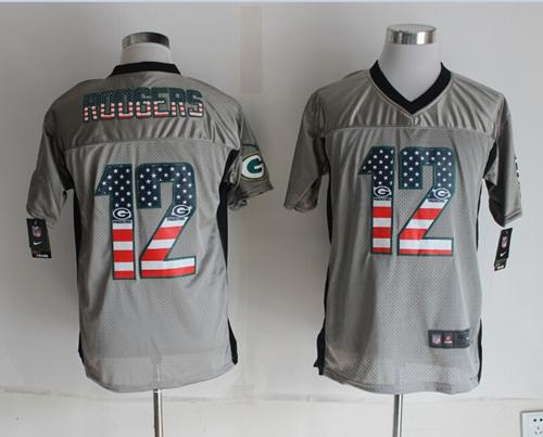 Nike Packers #12 Aaron Rodgers Grey Men's Stitched NFL Elite USA Flag Fashion Jersey