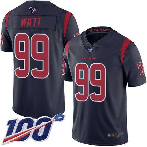 Nike Texans #99 J.J. Watt Navy Blue Men's Stitched NFL Limited Rush 100th Season Jersey
