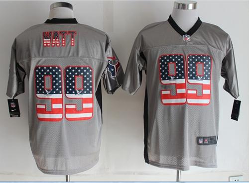 Nike Texans #99 J.J. Watt Grey Men's Stitched NFL Elite USA Flag Fashion Jersey