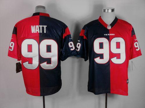 Nike Texans #99 J.J. Watt Navy Blue/Red Men's Stitched NFL Elite Split Jersey