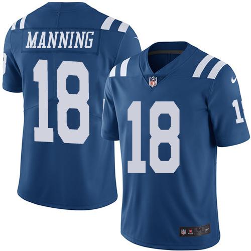 Nike Colts #18 Peyton Manning Royal Blue Men's Stitched NFL Limited Rush Jersey