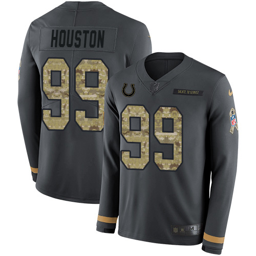Nike Colts #99 Justin Houston Anthracite Salute to Service Men's Stitched NFL Limited Therma Long Sleeve Jersey