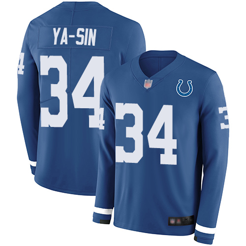 Nike Colts #34 Rock Ya-Sin Royal Blue Team Color Men's Stitched NFL Limited Therma Long Sleeve Jersey