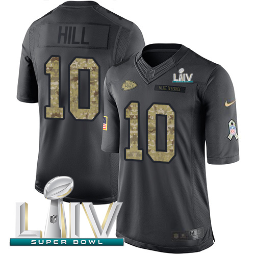 Nike Chiefs #10 Tyreek Hill Black Super Bowl LIV 2020 Men's Stitched NFL Limited 2016 Salute to Service Jersey