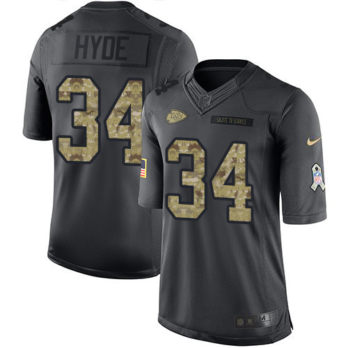 Nike Chiefs #34 Carlos Hyde Black Men's Stitched NFL Limited 2016 Salute to Service Jersey