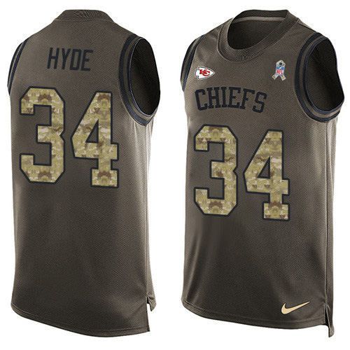 Nike Chiefs #34 Carlos Hyde Green Men's Stitched NFL Limited Salute To Service Tank Top Jersey