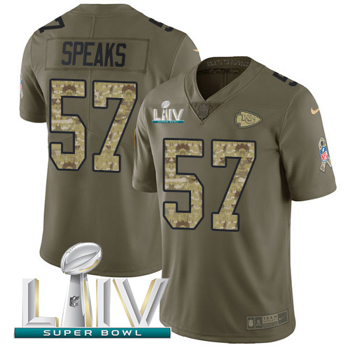 Nike Chiefs #57 Breeland Speaks Olive/Camo Super Bowl LIV 2020 Men's Stitched NFL Limited 2017 Salute To Service Jersey